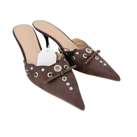 Time and Tru Women's Studded Kitten Heel Brown Mules Shoes Size 6 NWOB - Picture 4 of 12